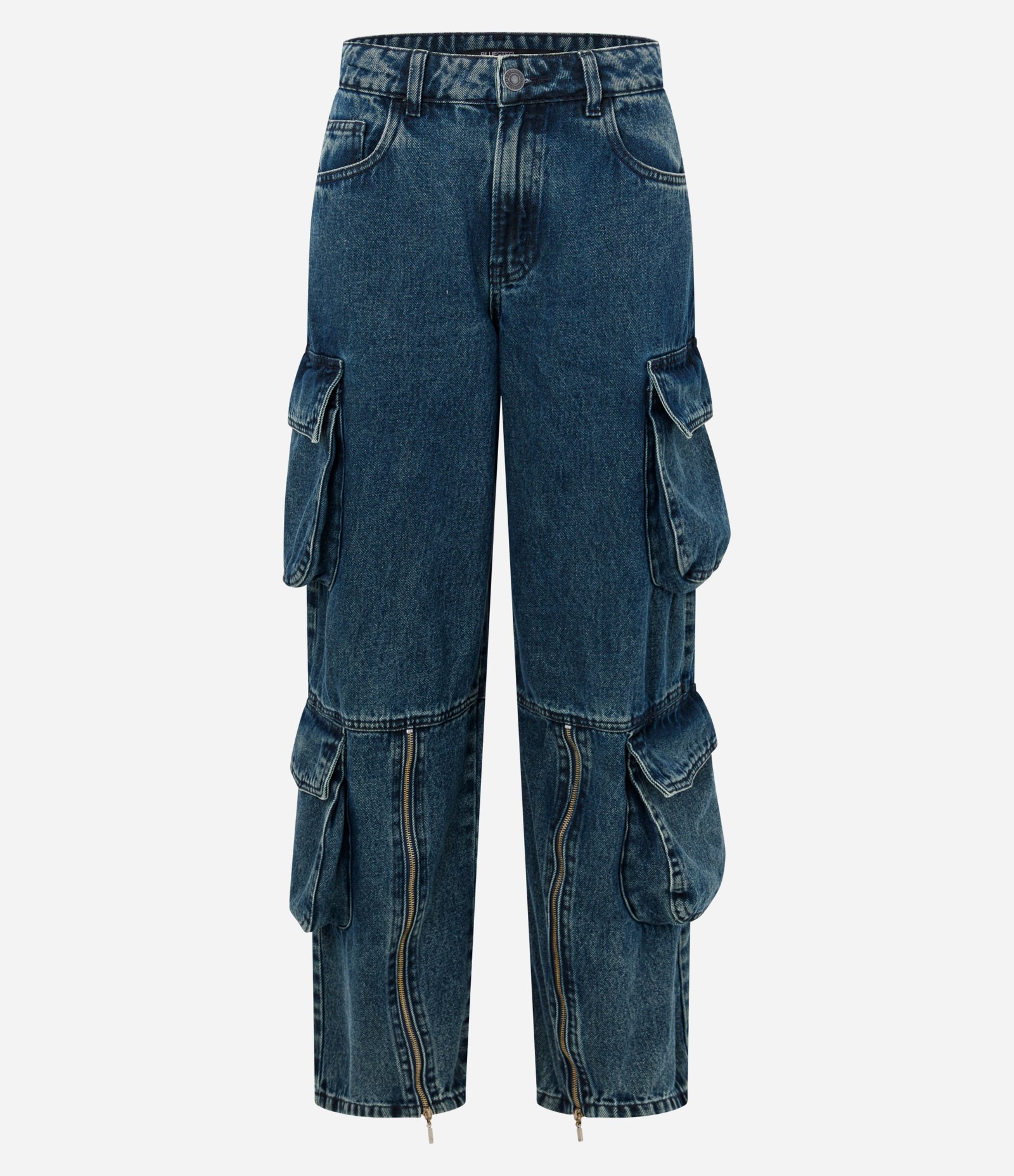 Calça Cargo Loose em Jeans com Bolsos Estruturados Laterais Azul Escuro 6