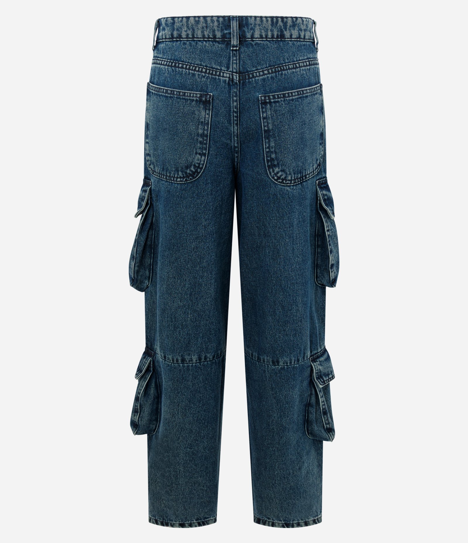 Calça Cargo Loose em Jeans com Bolsos Estruturados Laterais Azul Escuro 7