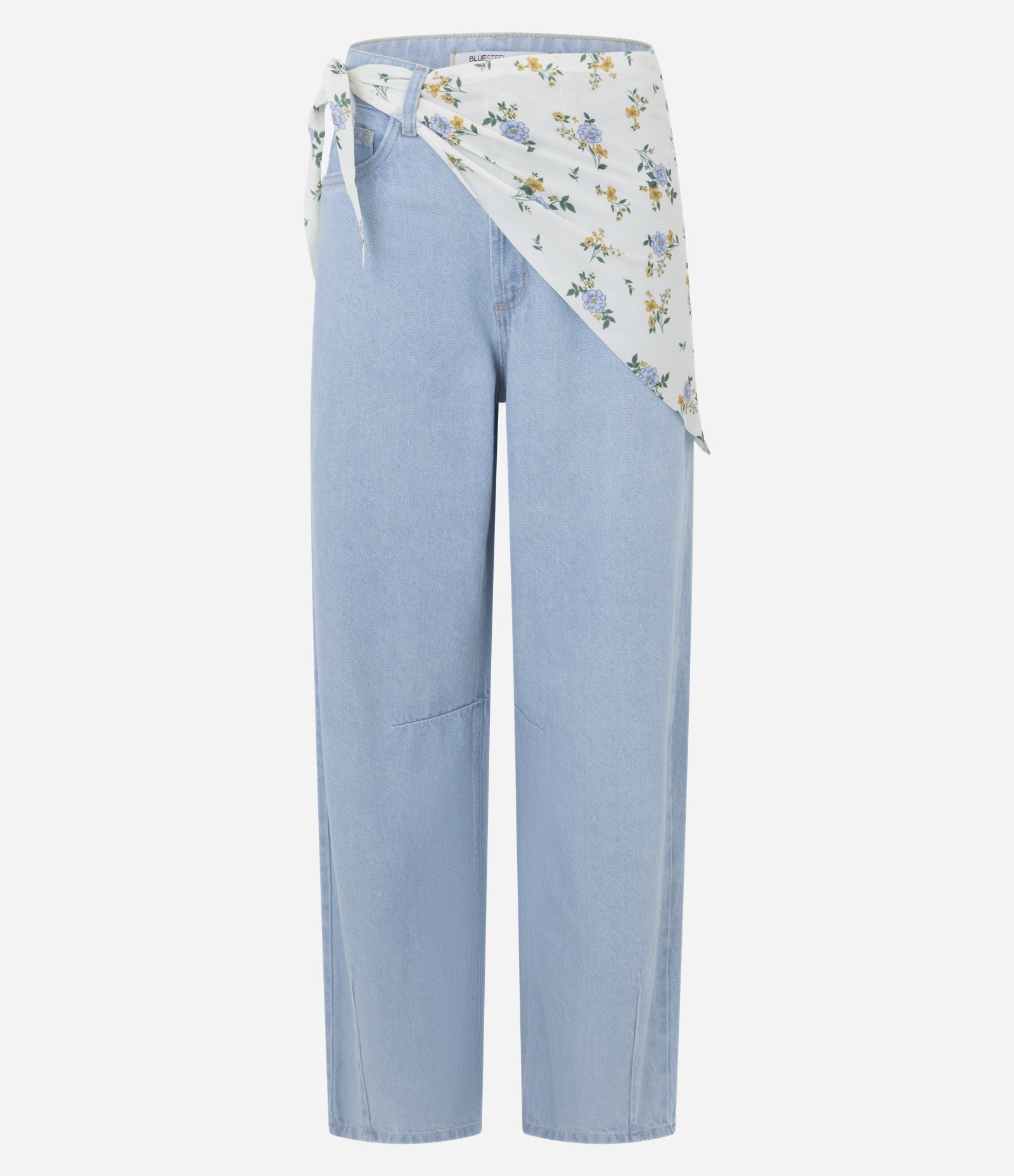 Calça Baggy em Jeans Cintura Média com Lenço Azul Claro 1