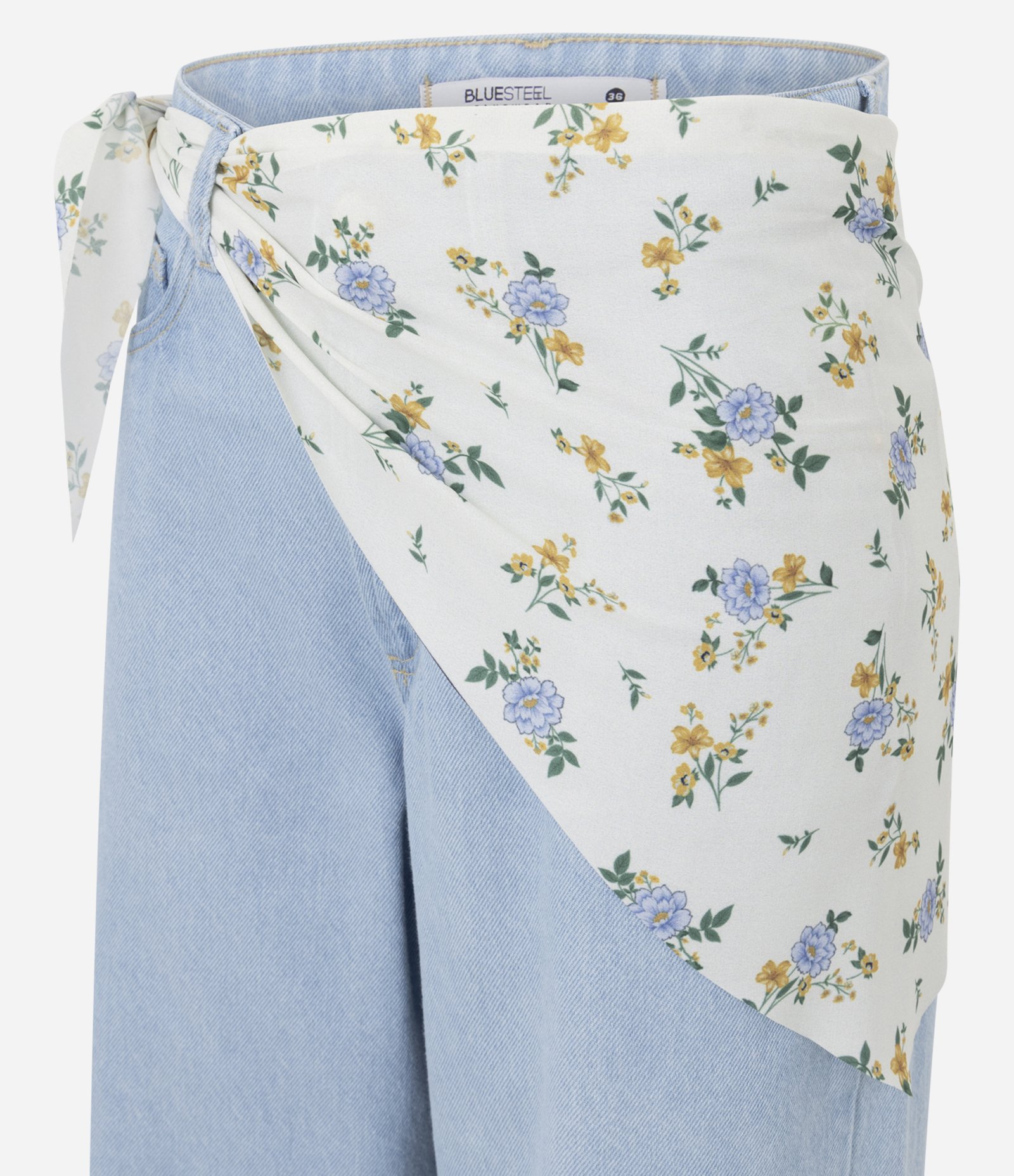 Calça Baggy em Jeans Cintura Média com Lenço Azul Claro 2