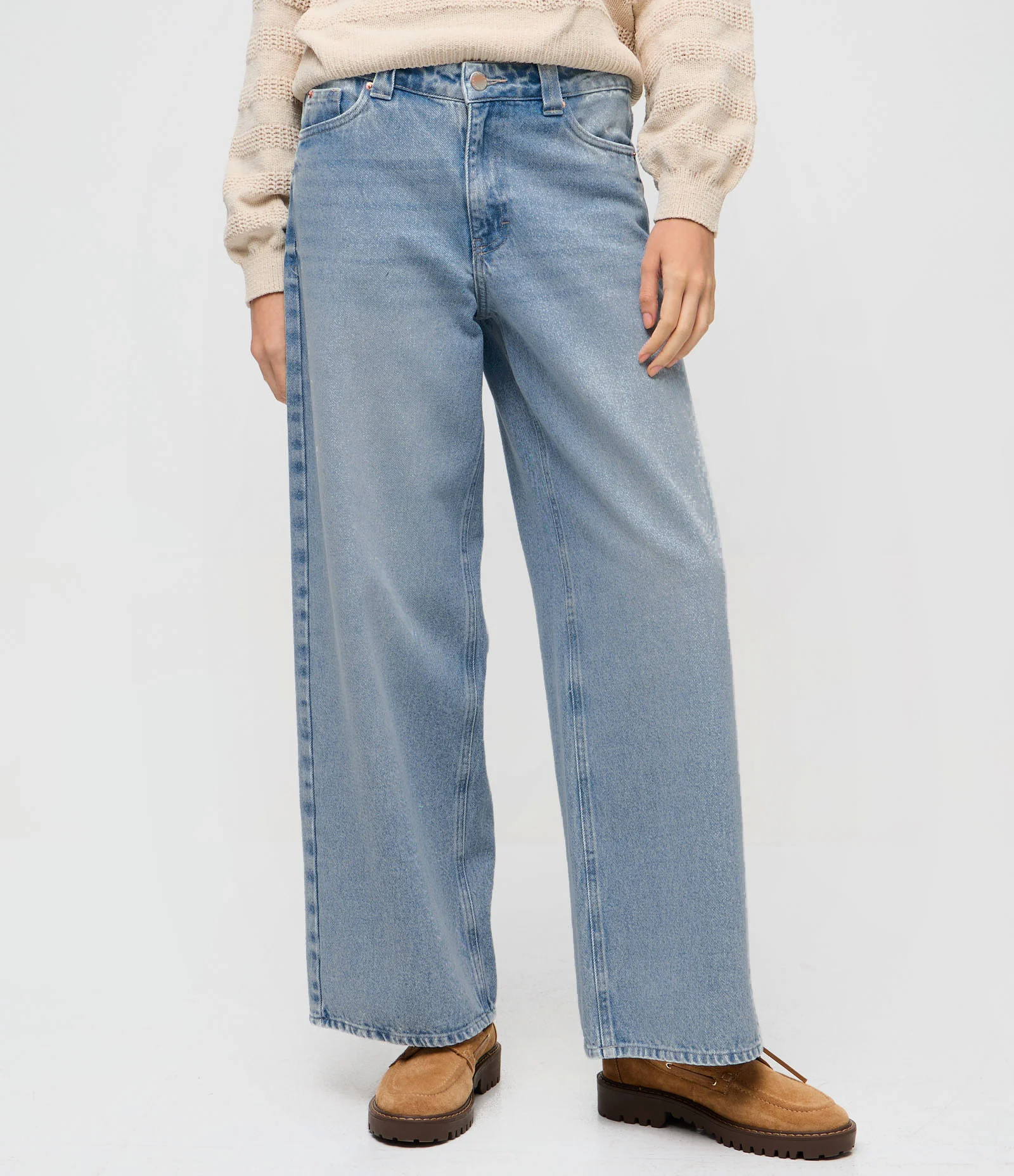 Calça Wide Leg Jeans com Cintura Baixa Azul 2