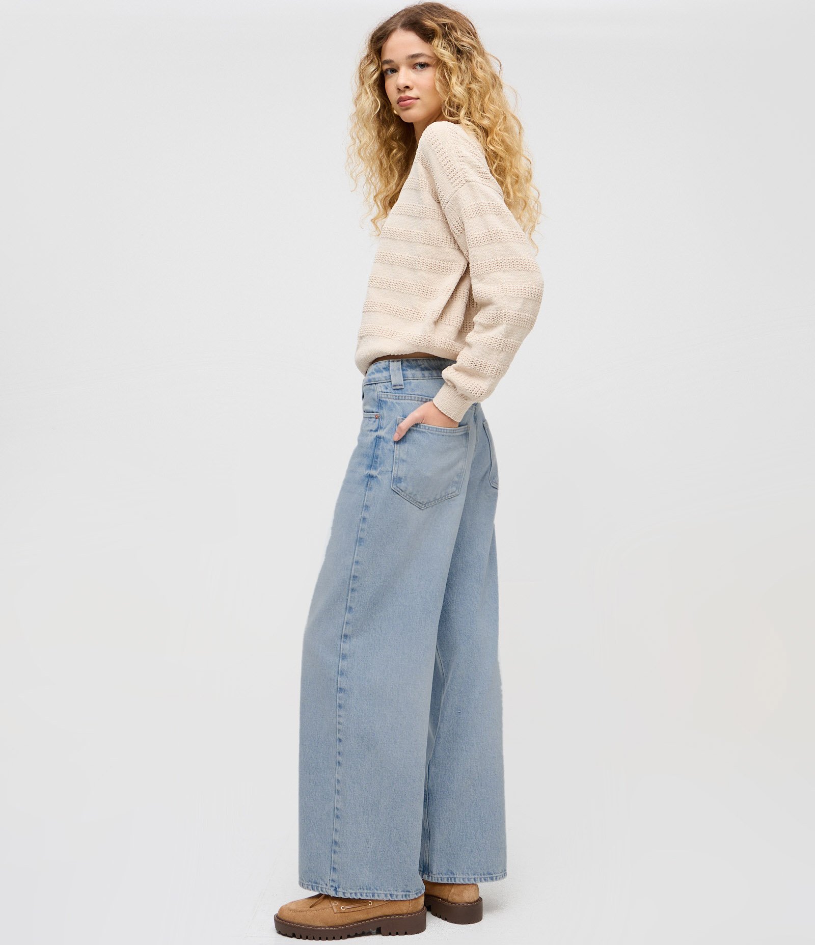 Calça Wide Leg Jeans com Cintura Baixa Azul 3