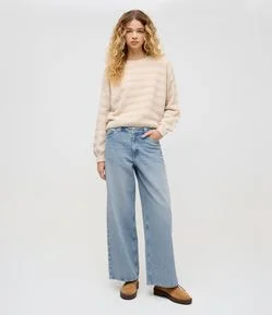 Calça Wide Leg Jeans com Cintura Baixa