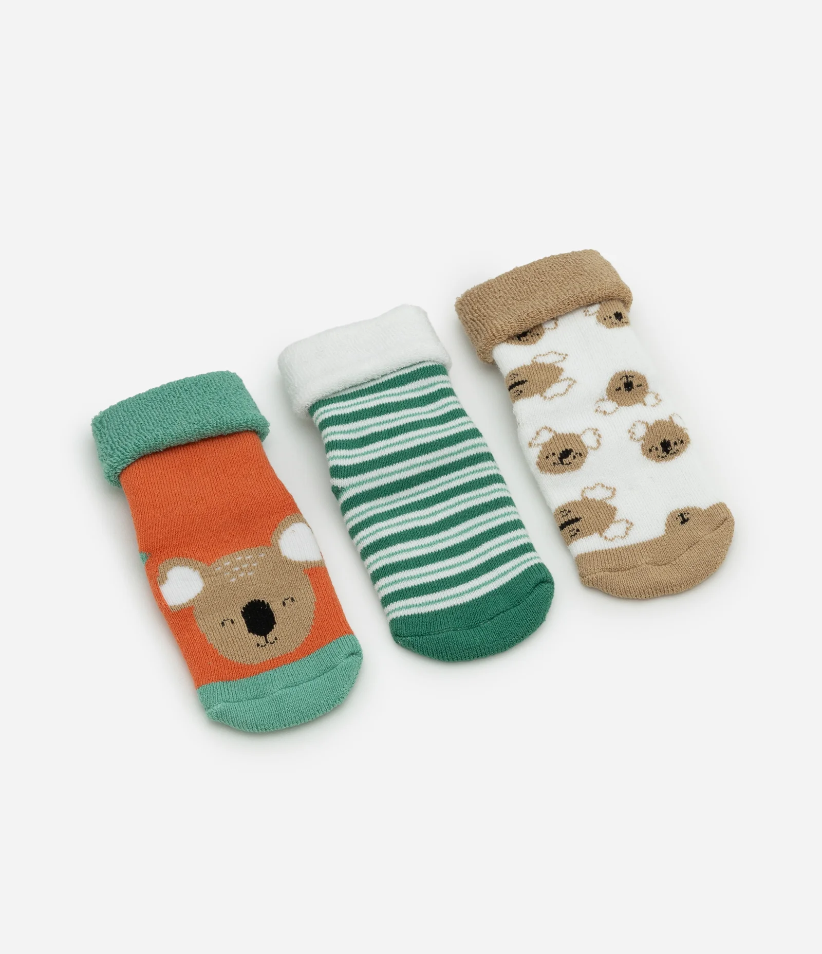 Kit 03 Pares de Meias Infantil com Estampa de Bichinhos e Listras – Tam RN a 12 Meses Sortido 1