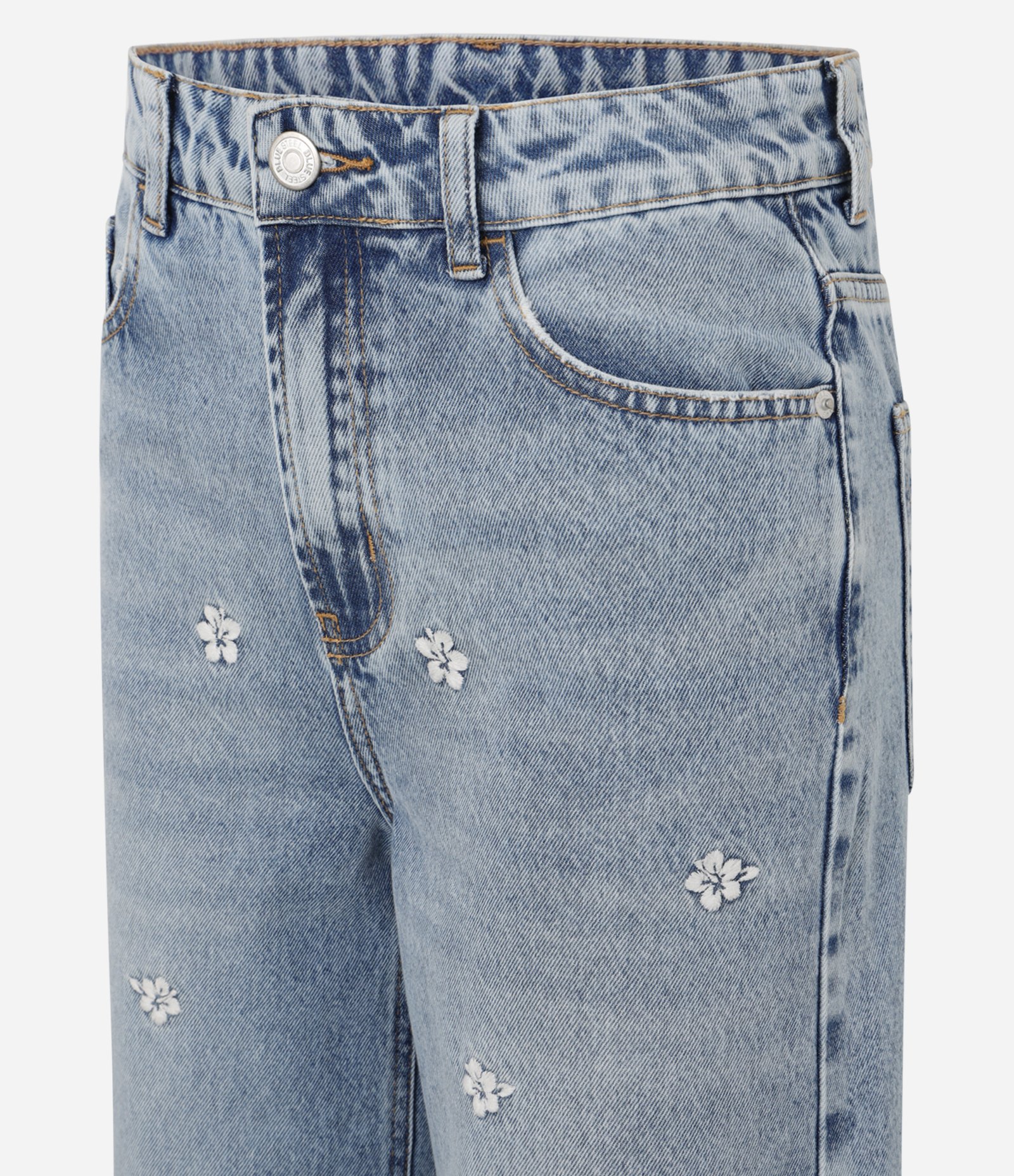 Calça Jeans Reta em Denim com Estampa Flor Hibiscos Azul 2