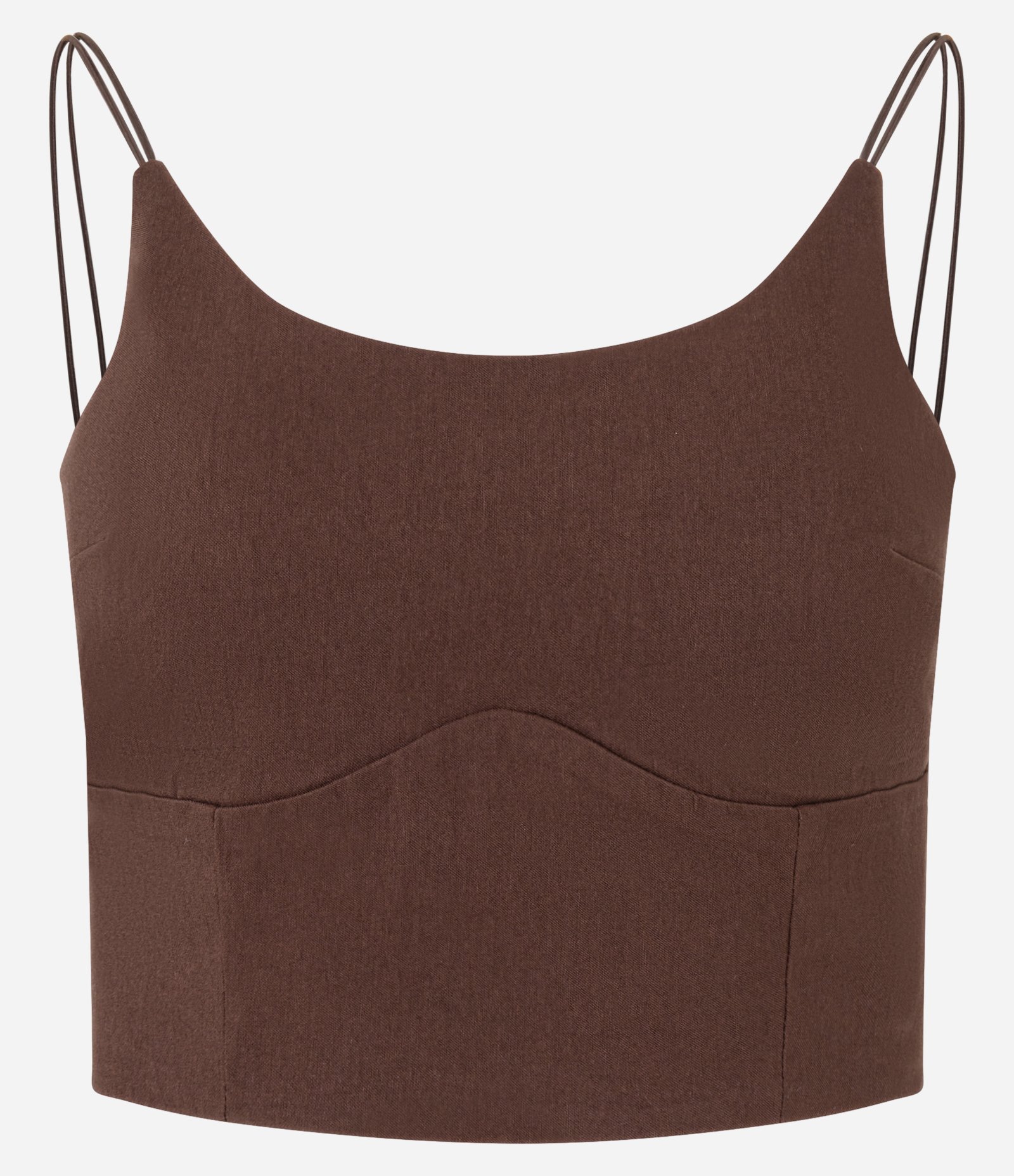 Blusa Cropped em Bengaline com Decote em U e Alças Finas Marrom 4