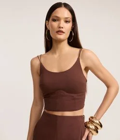 Blusa Cropped em Bengaline com Decote em U e Alças Finas