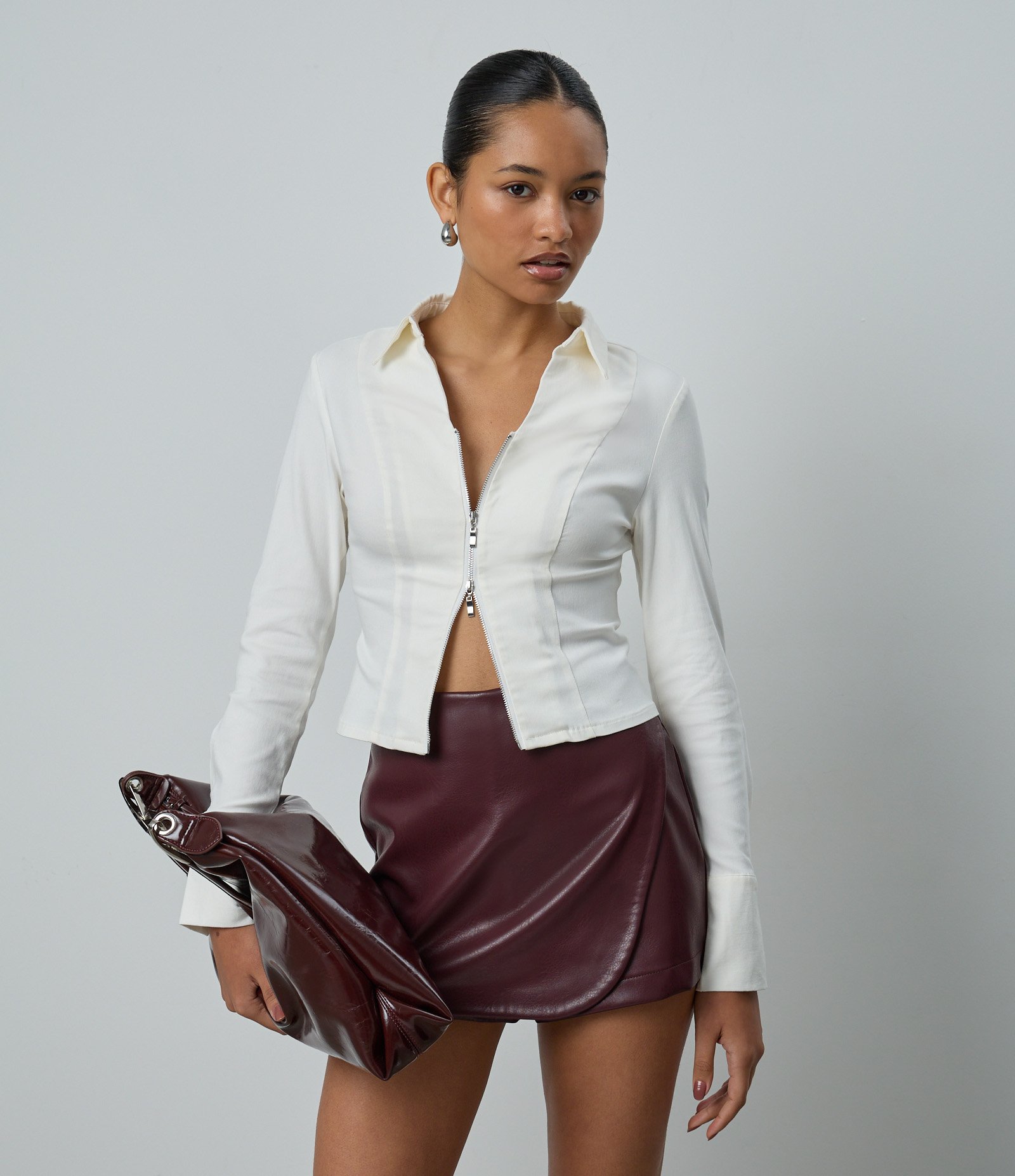 Camisa de Bengaline com Zíper Frontal Off White 1