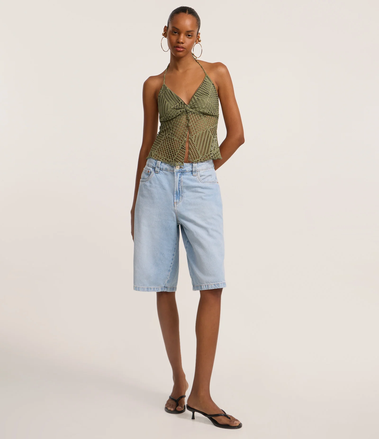 Blusa Frente Única Texturizada com Nó e Abertura Verde 3