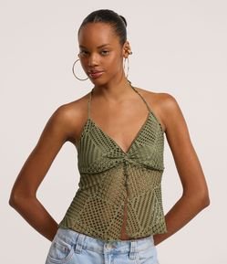 Blusa Frente Única Texturizada com Nó e Abertura