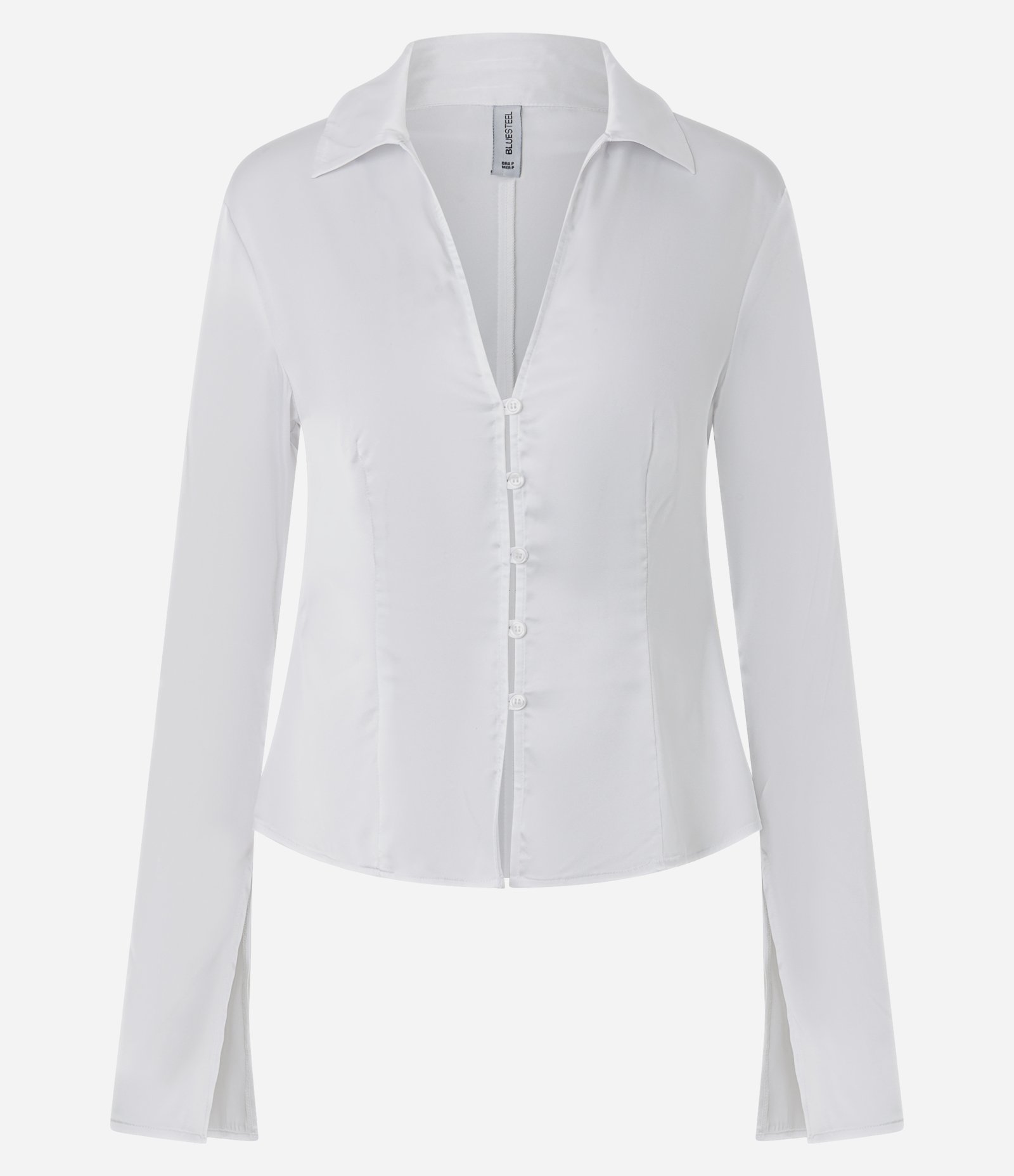 Camisa Regular de Cetim com Manga Longa Sino Branco 6