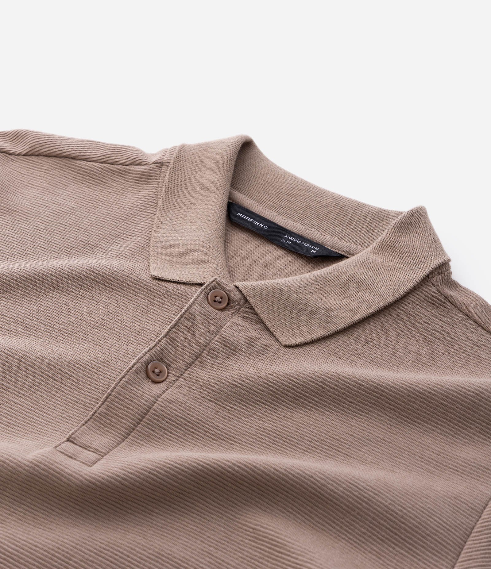 Camisa Polo Slim com Botões e Textura Canelada Marrom Taupe 8