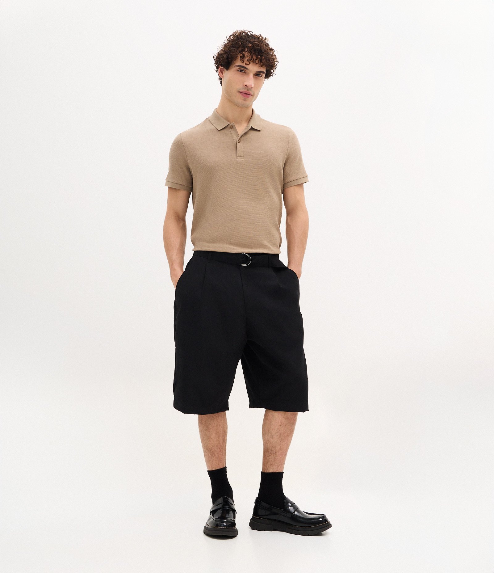 Camisa Polo Slim com Botões e Textura Canelada Marrom Taupe 2