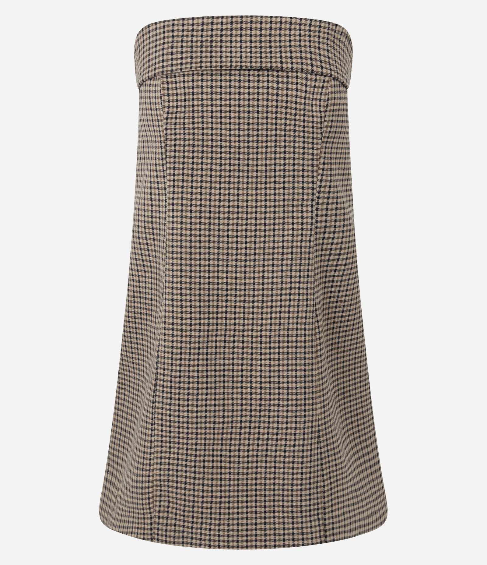 Vestido Curto Tomara que Caia Alfaiatado com Estampa Xadrez Marrom 1