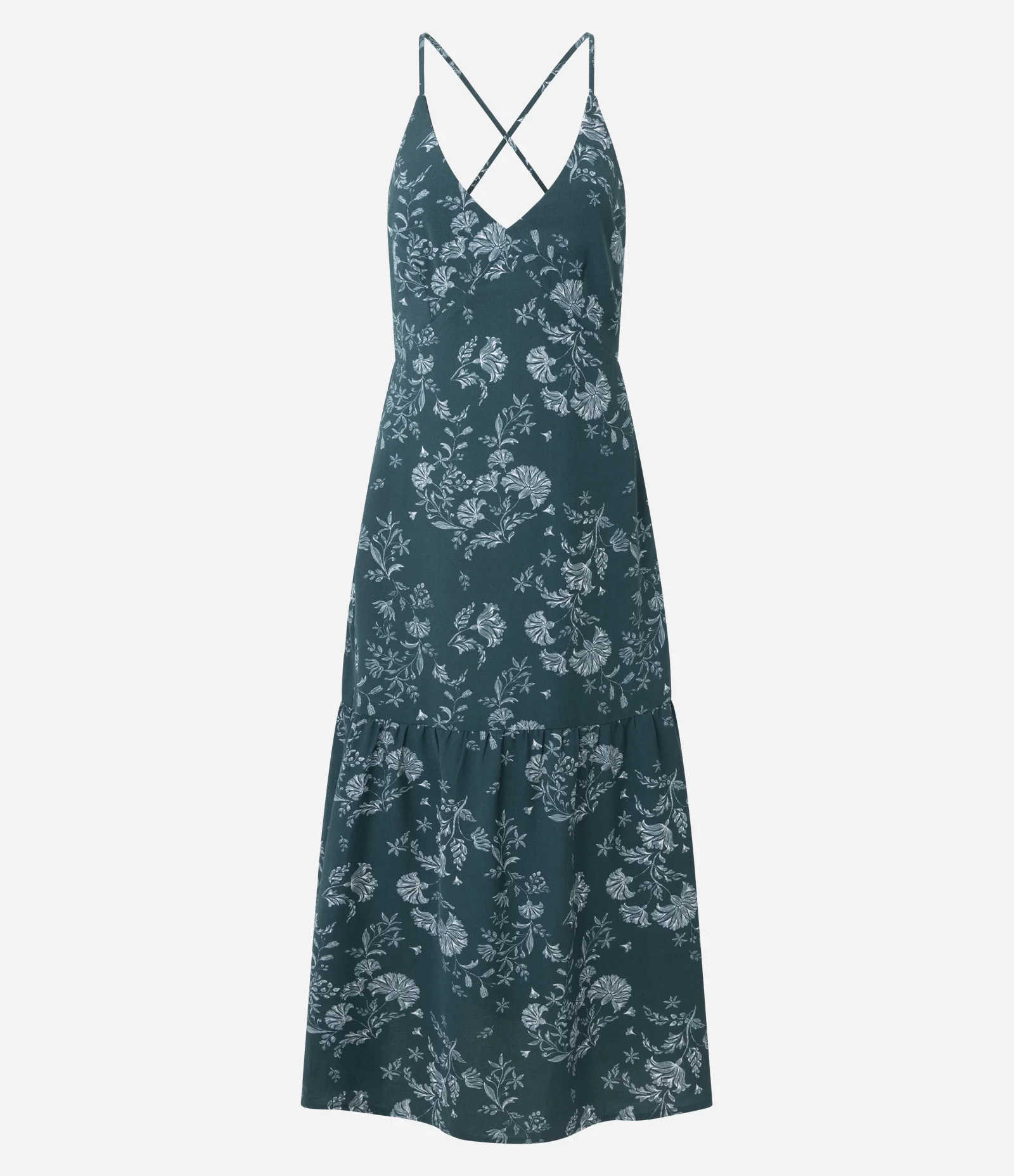 Vestido Midi com Estampa Delicada de Flores Verde 1