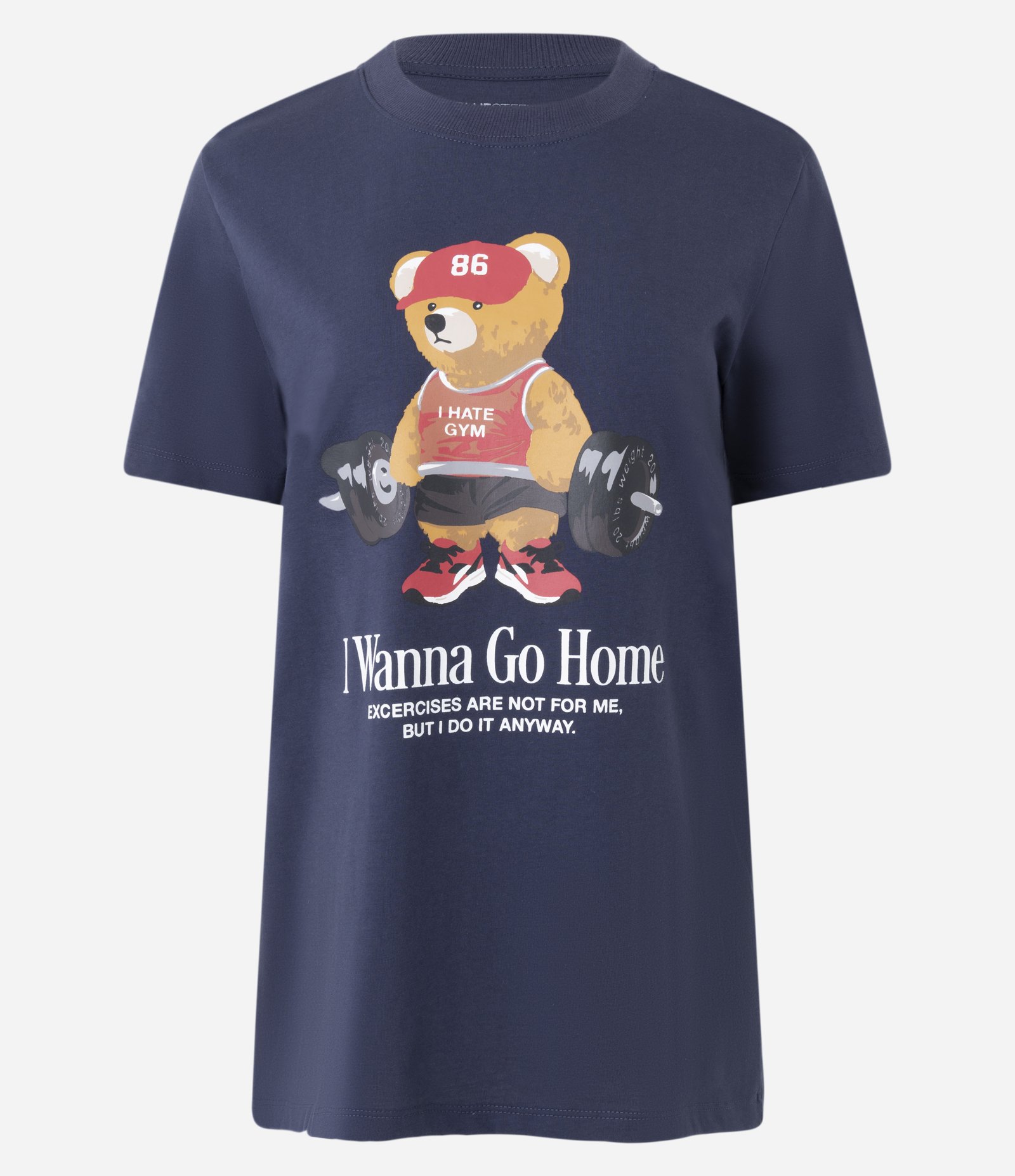 Camiseta Alongada em Algodão com Estampa de Urso Fitness Azul Marinho 4