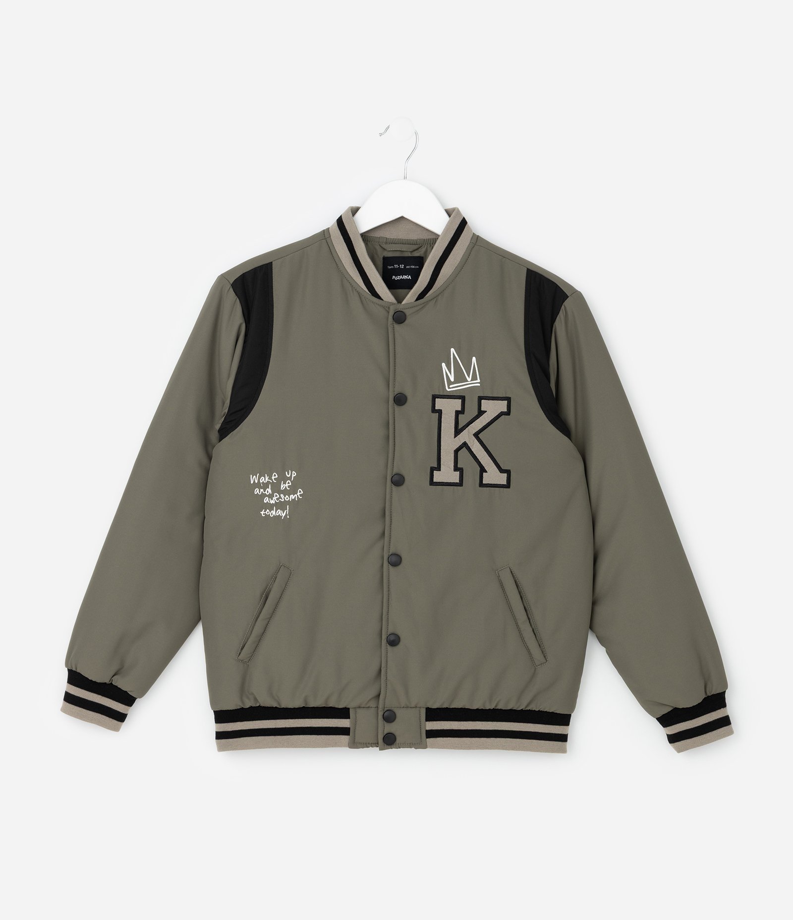 Jaqueta Infantil Bomber College com Bordado – Tam 5 a 14 Anos Verde Militar 1