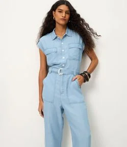 Macacão Longo em Liocel com Cinto e Bolsos Utilitários