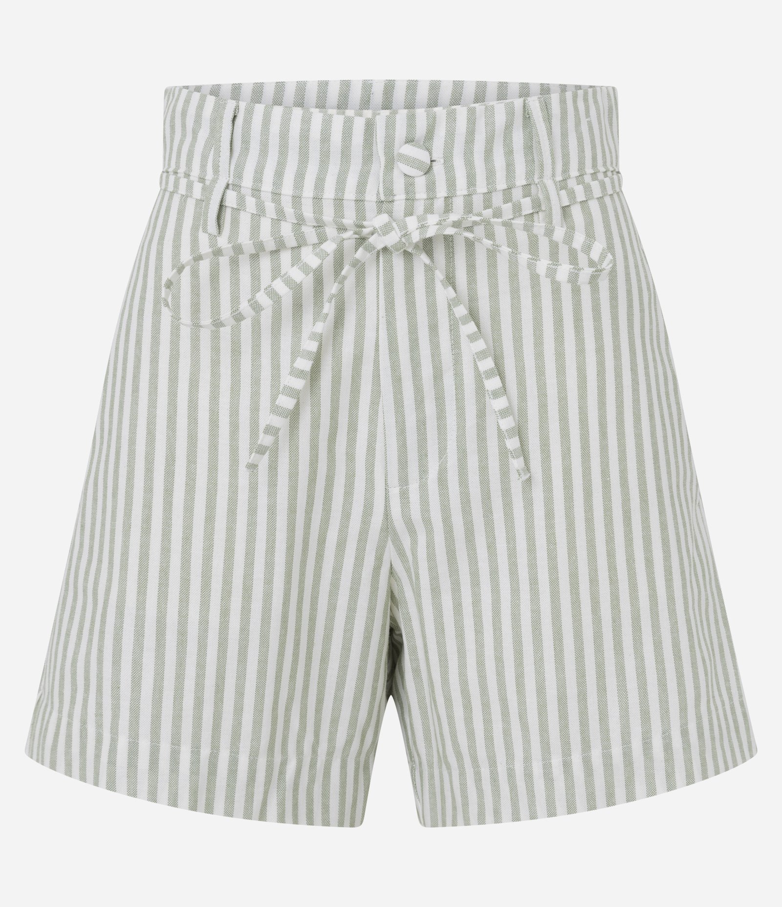 Short Alfaiatado Cintura Alta com Listras e Amarração Verde/Bege 1