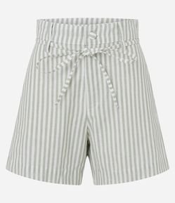 Short Alfaiatado Cintura Alta com Listras e Amarração