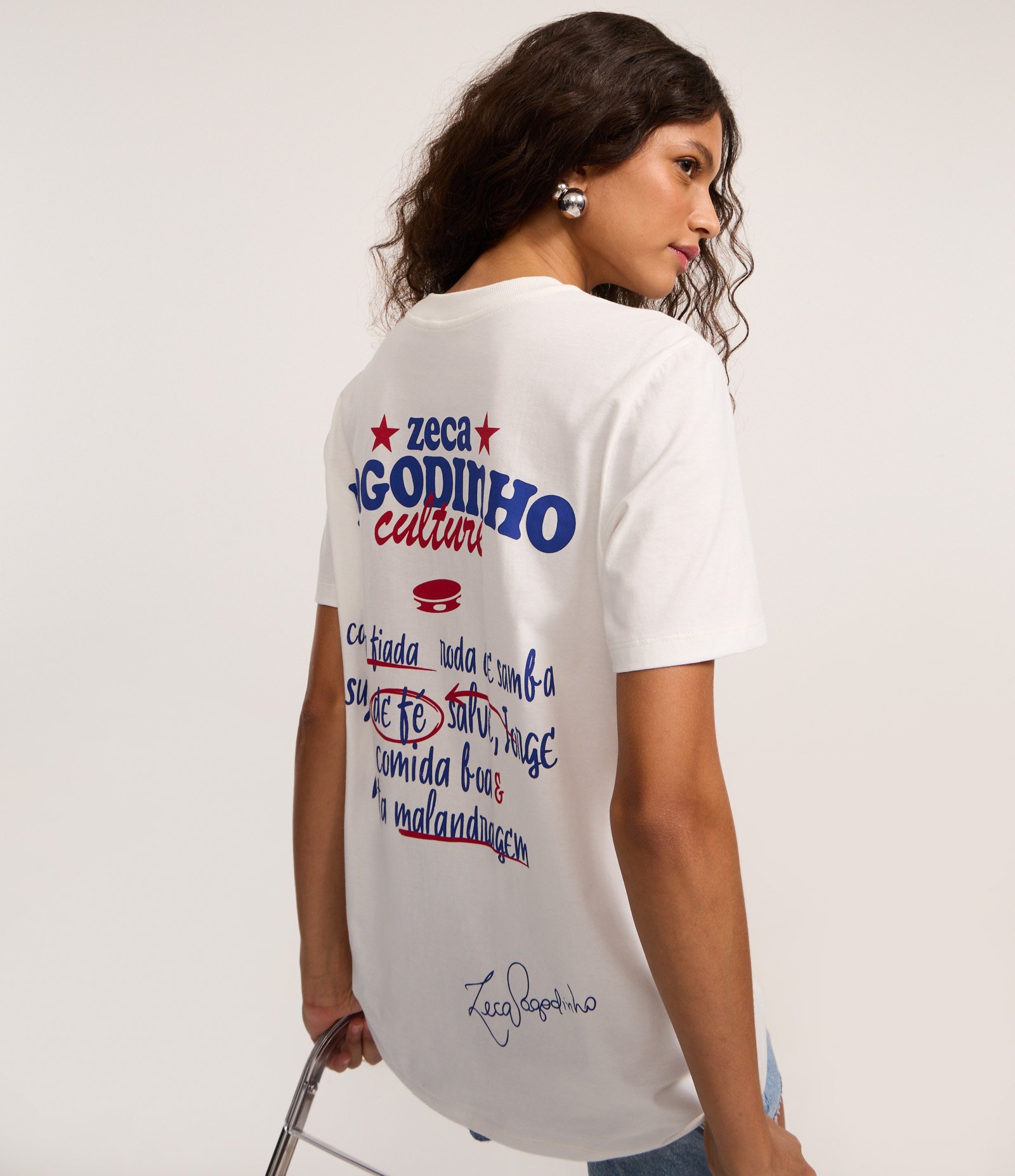 Camiseta T-shirt em Algodão Estampa Zeca Pagodinho Culture Branco 5