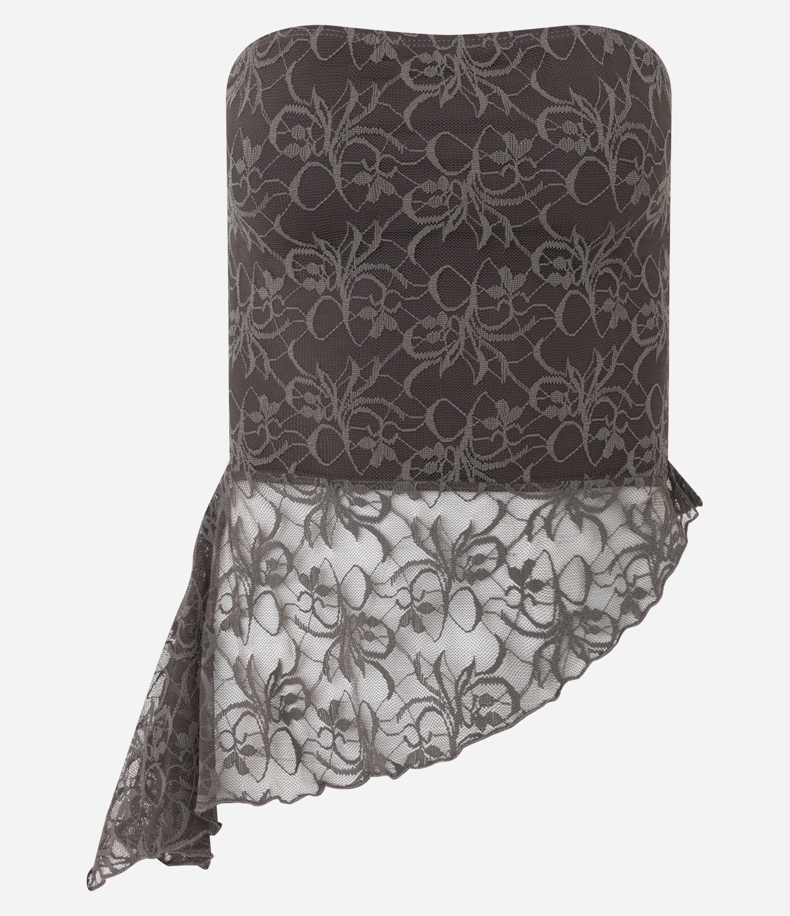 Blusa Tomara que Caia em Renda com Barra Assimétrica Marrom 4