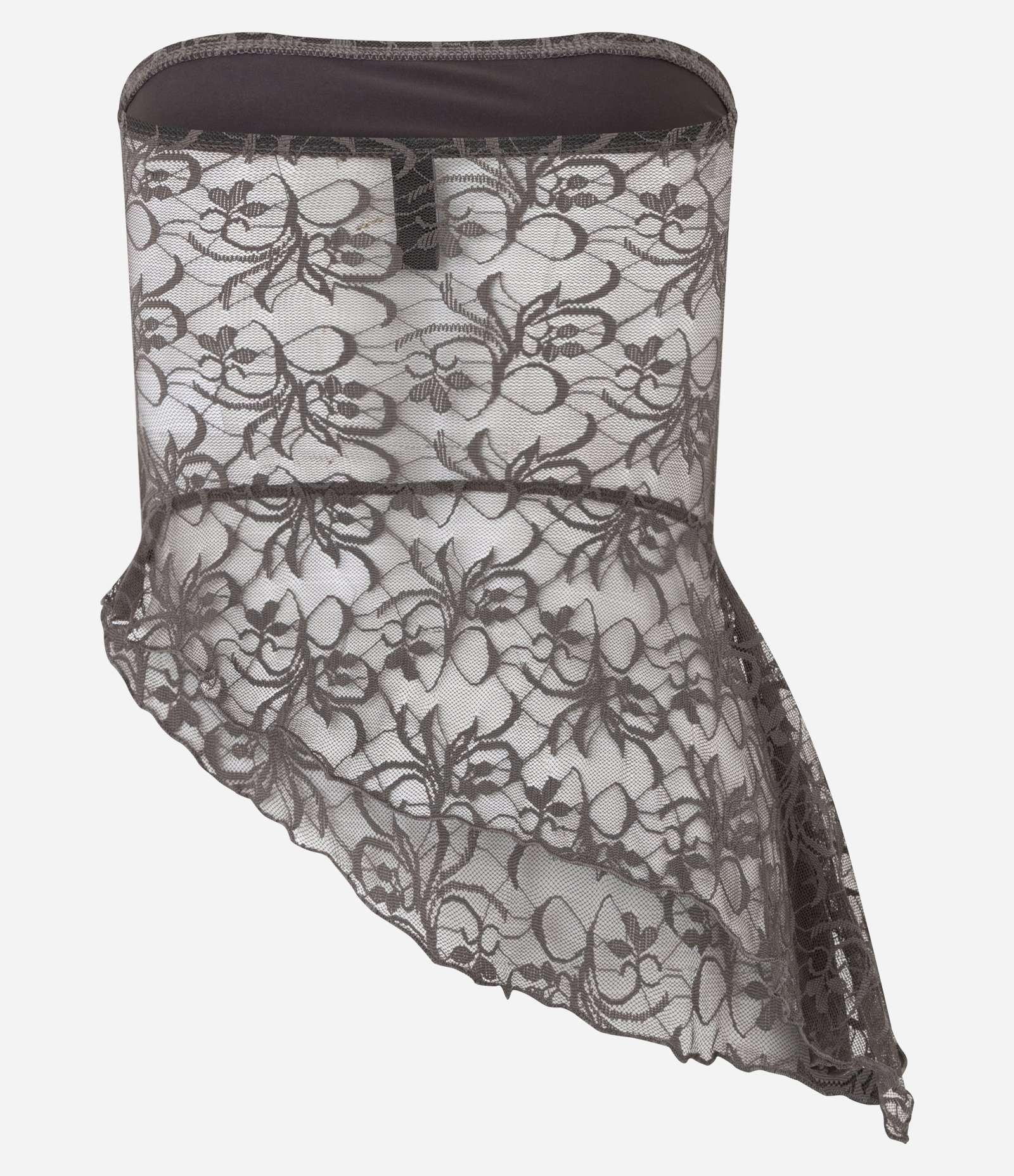 Blusa Tomara que Caia em Renda com Barra Assimétrica Marrom 6