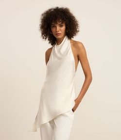 Blusa Frente Única em Cetim com Gola Degagê