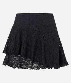 Saia Curta em Renda com Babado Assimétrico