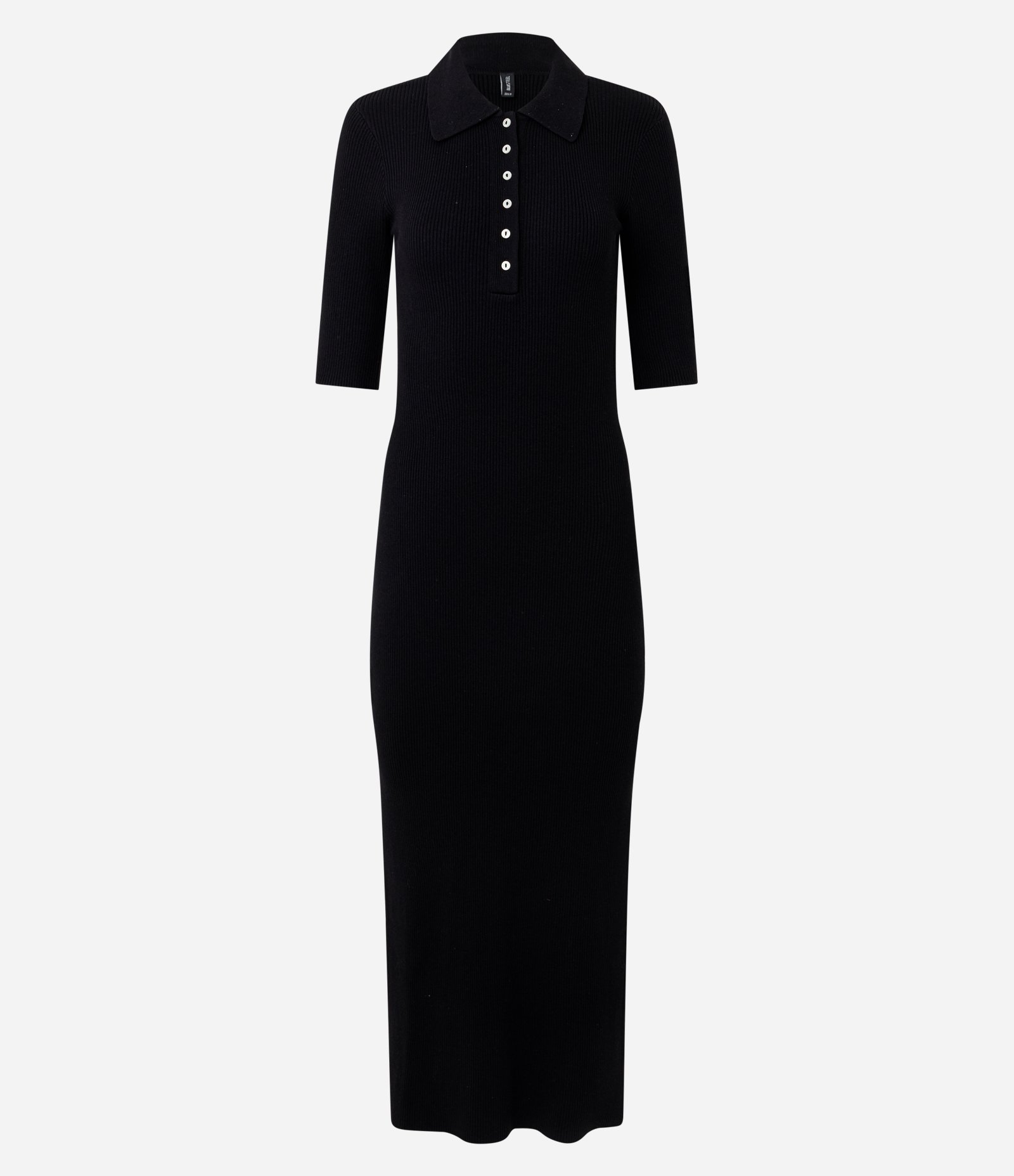Vestido Longo em Tricô com Gola Polo Preto 1