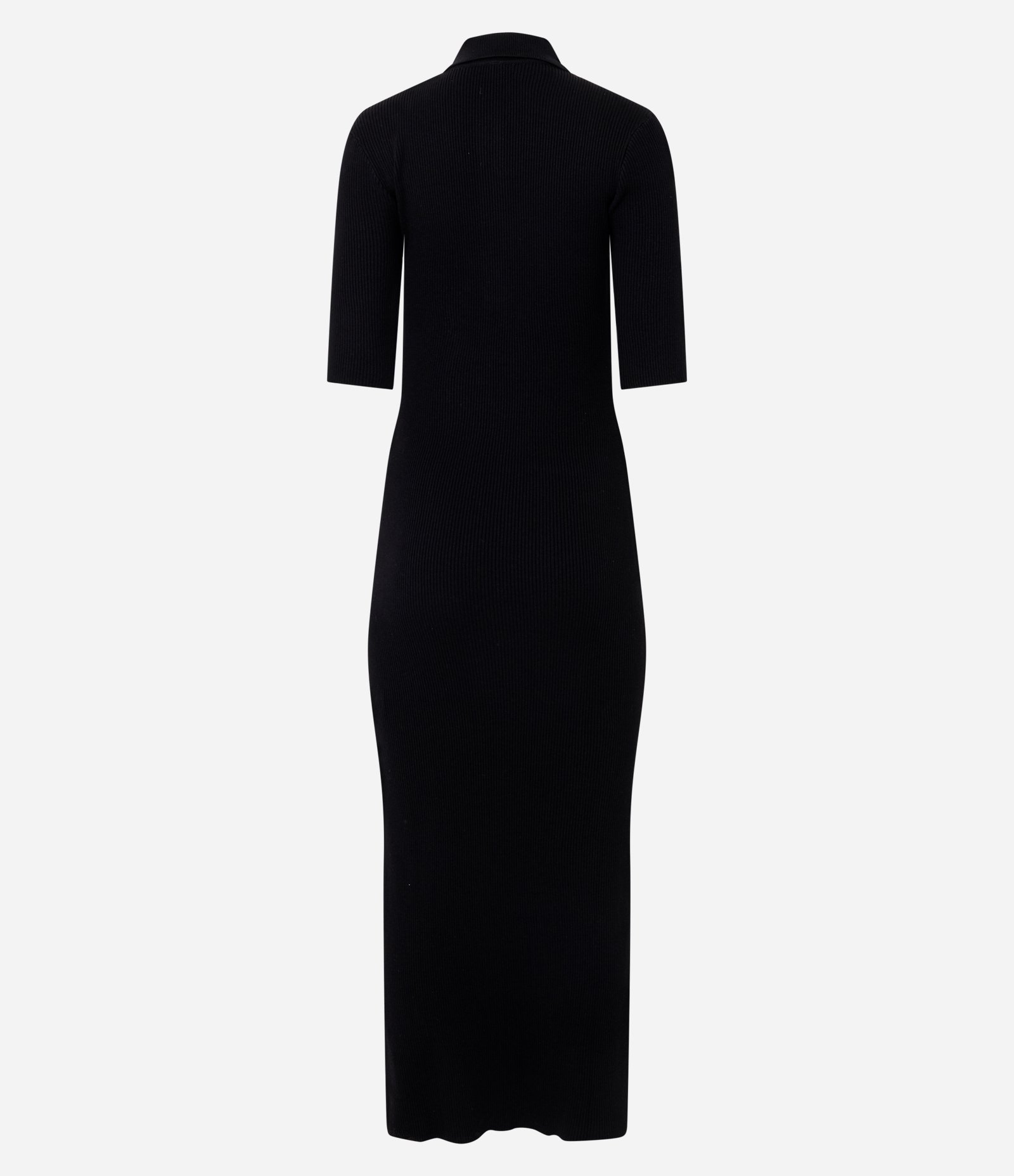 Vestido Longo em Tricô com Gola Polo Preto 2