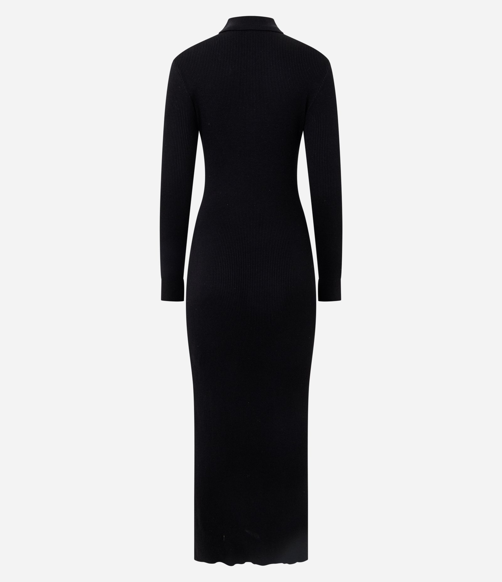 Vestido Longo em Tricô com Gola Polo Preto 2