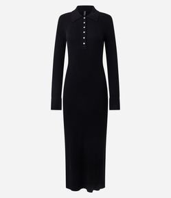 Vestido Longo em Tricô com Gola Polo