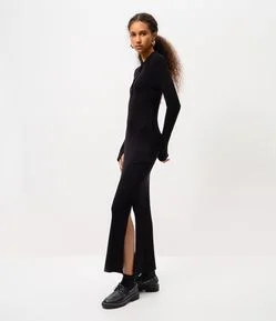 Vestido Longo em Tricô com Gola Polo