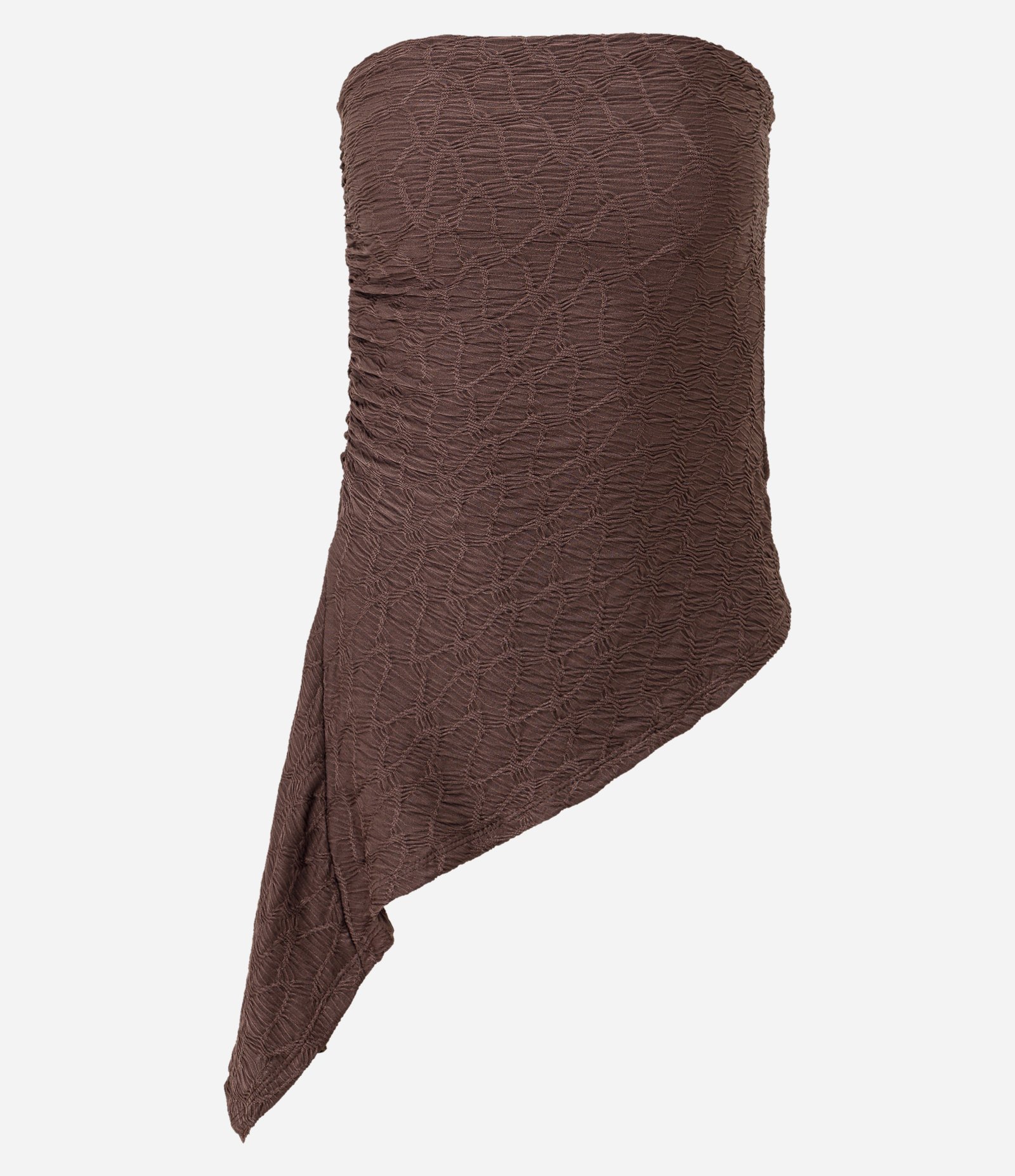 Blusa Tomara Que Caia Texturizada com Barra Assimétrica Marrom 3