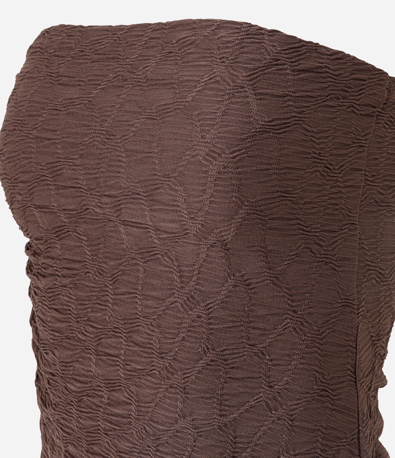 Blusa Tomara Que Caia Texturizada com Barra Assimétrica Marrom 4