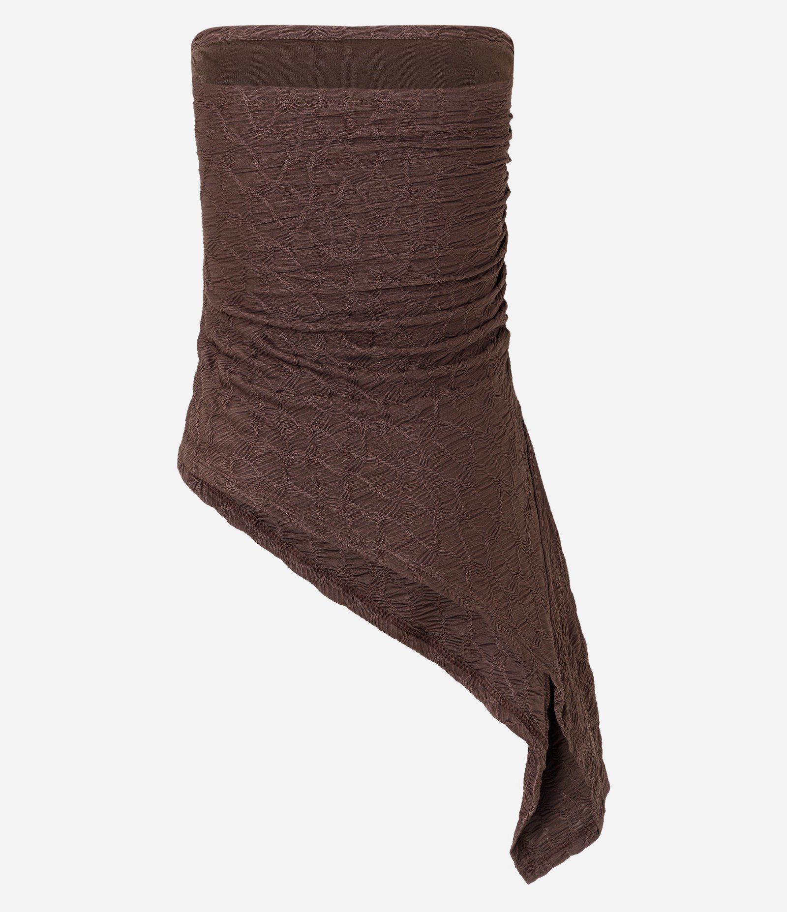 Blusa Tomara Que Caia Texturizada com Barra Assimétrica Marrom 5