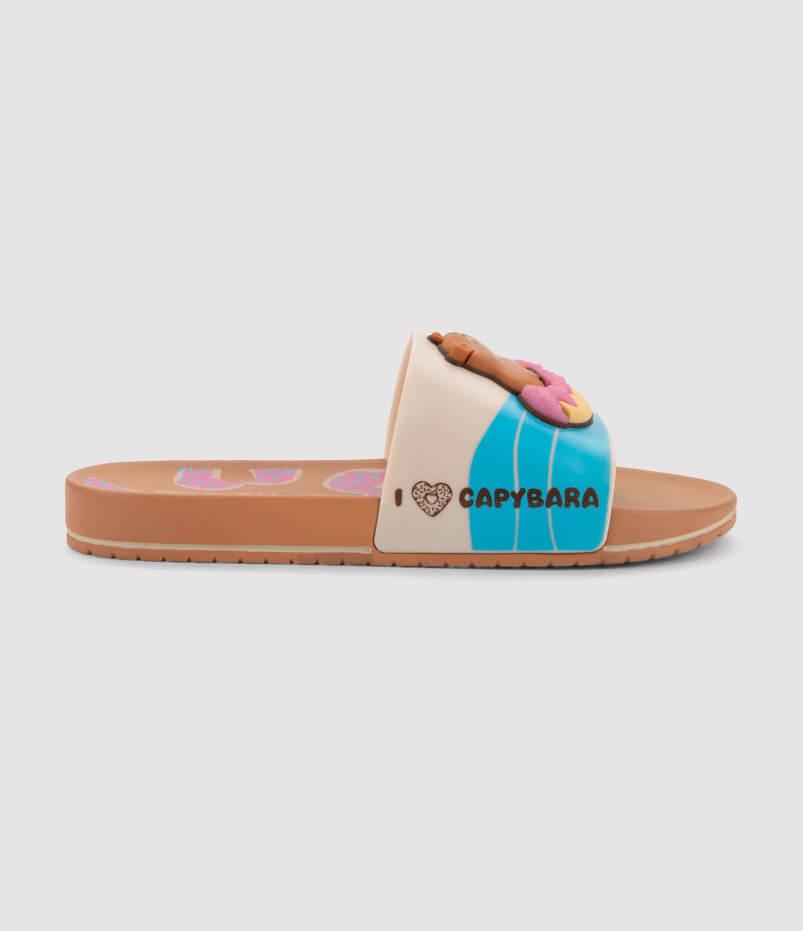 Chinelo Infantil Slide com Patch de Capivara Grendene - Tam 23 ao 34 Bege/Azul 2