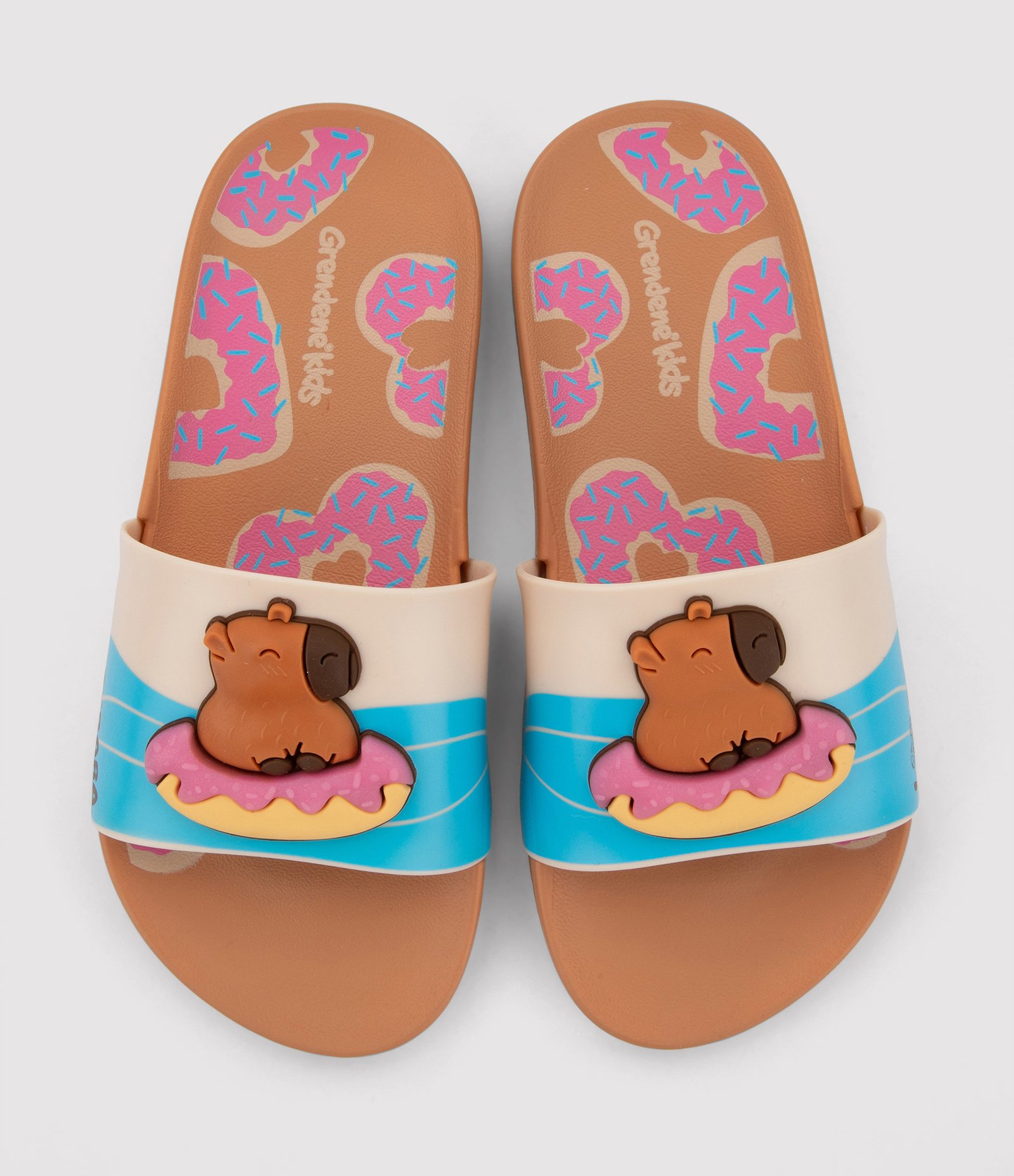 Chinelo Infantil Slide com Patch de Capivara Grendene - Tam 23 ao 34 Bege/Azul 3