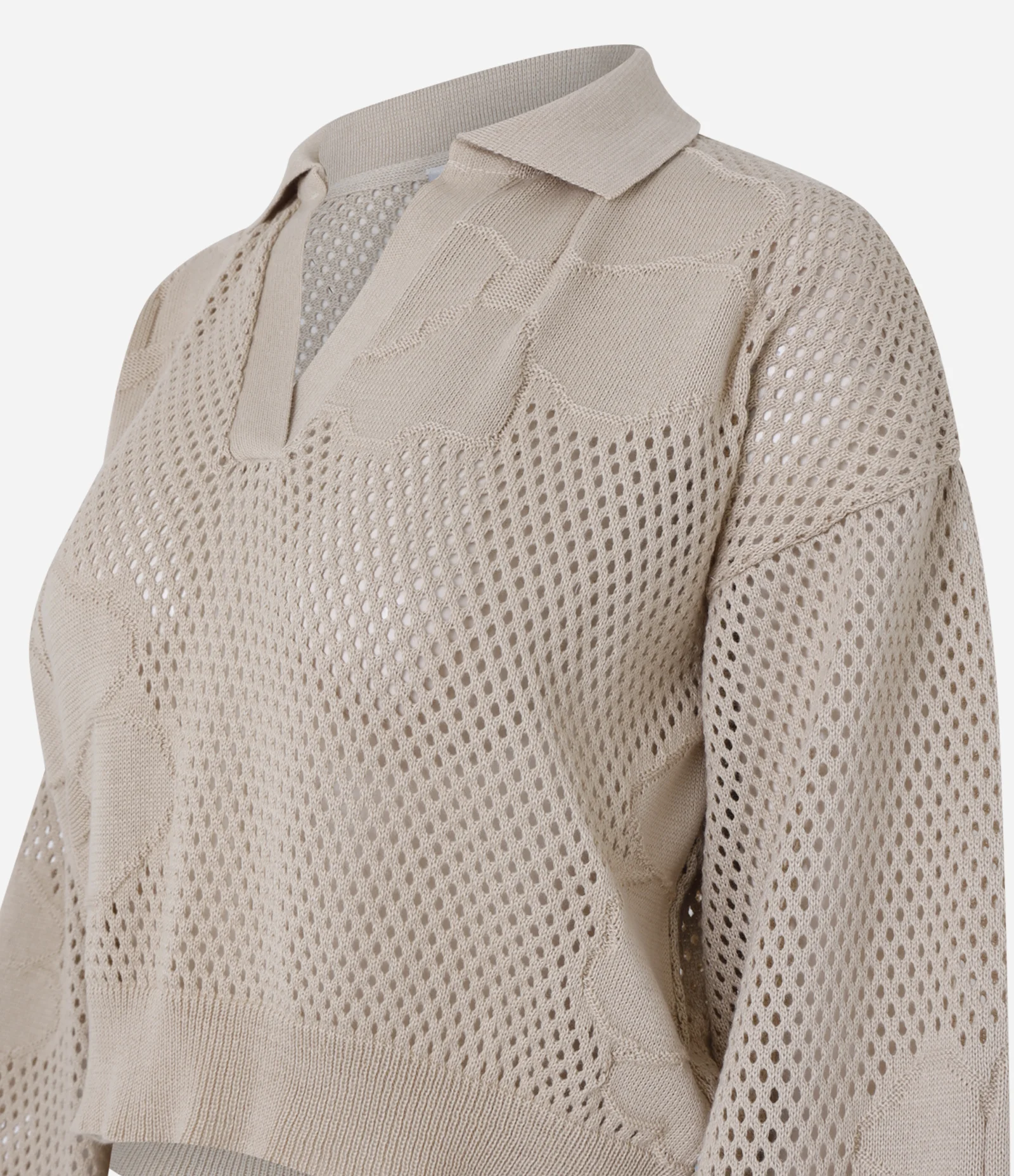 Blusa em Tricô com Gola Polo Bege 2