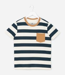 Camiseta Infantil Regular com Estampa de Listras e Bolso - Tam 5 a 14 Anos