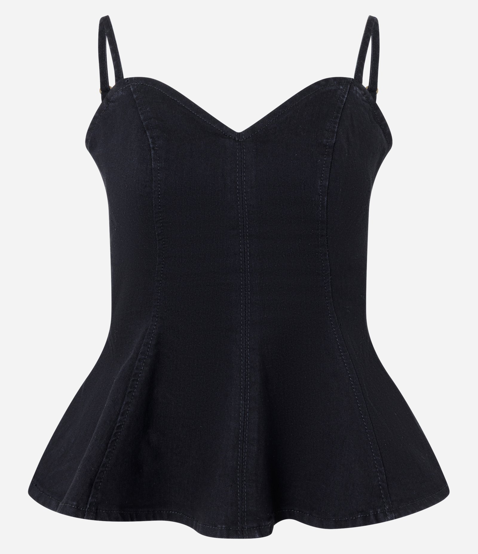 Blusa Slim em Jeans com Decote Coração e Alças Finas Preto 4