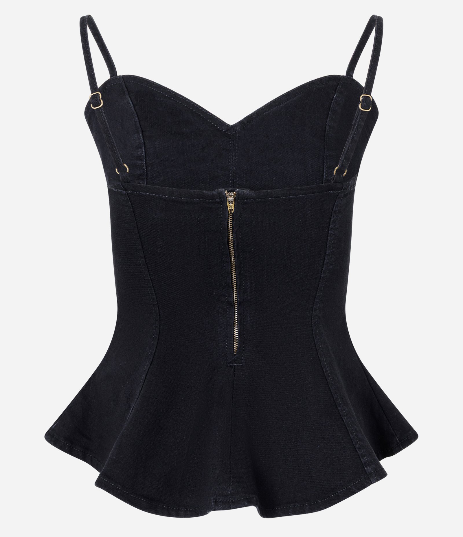 Blusa Slim em Jeans com Decote Coração e Alças Finas Preto 5