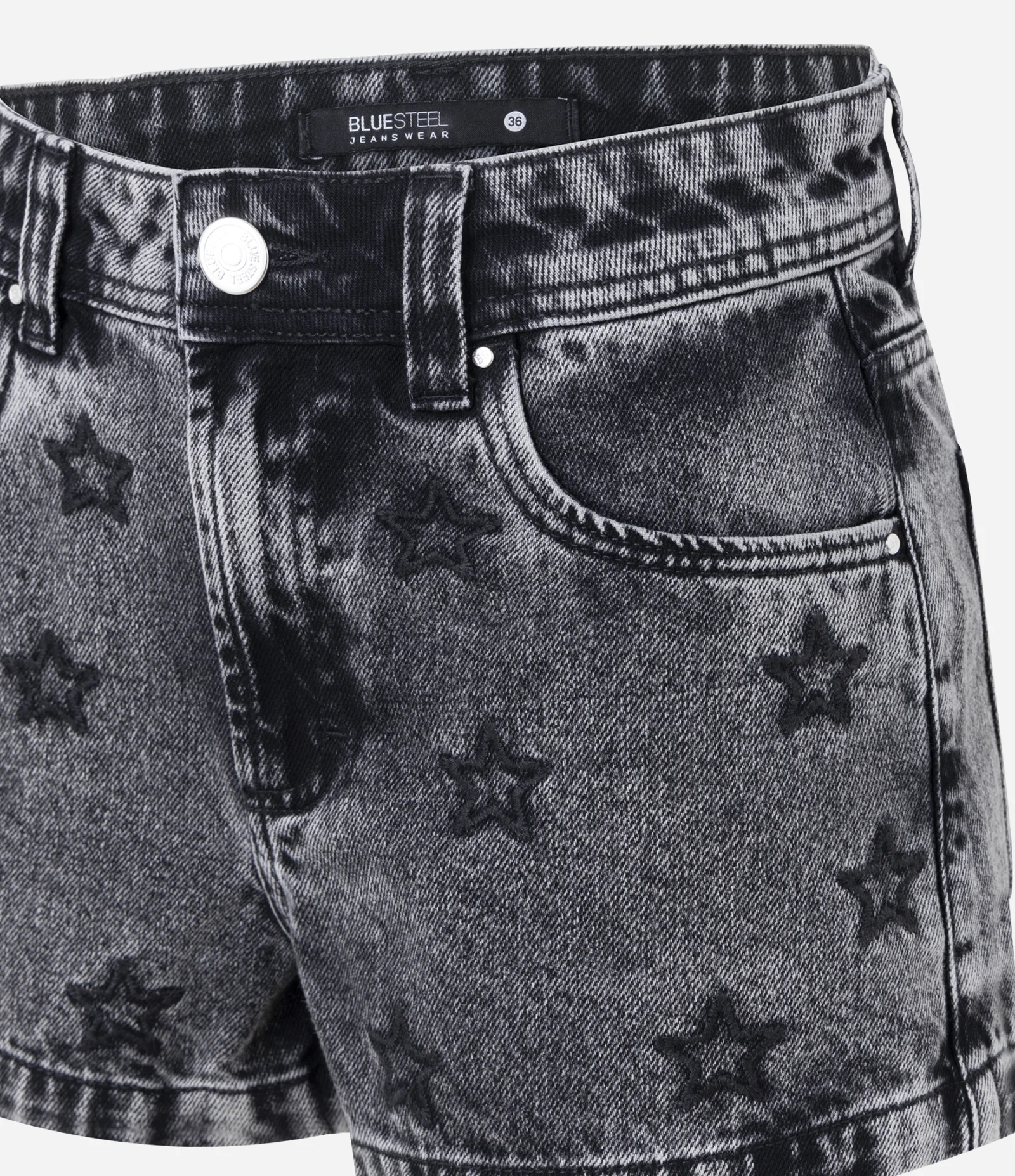Short Cintura Média em Jeans com Estrelas Bordadas Preto Estonado 2