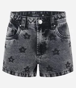 Short Cintura Média em Jeans com Estrelas Bordadas