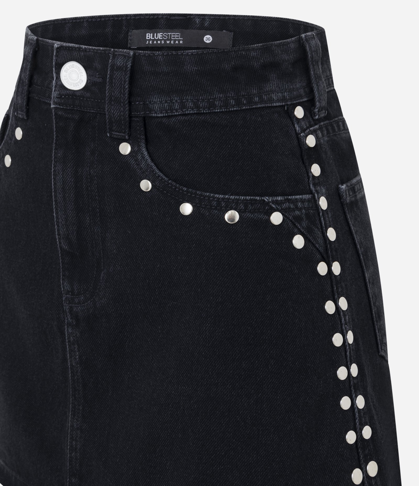 Minissaia em Jeans com Tachas e Cinco Bolsos Preto 7