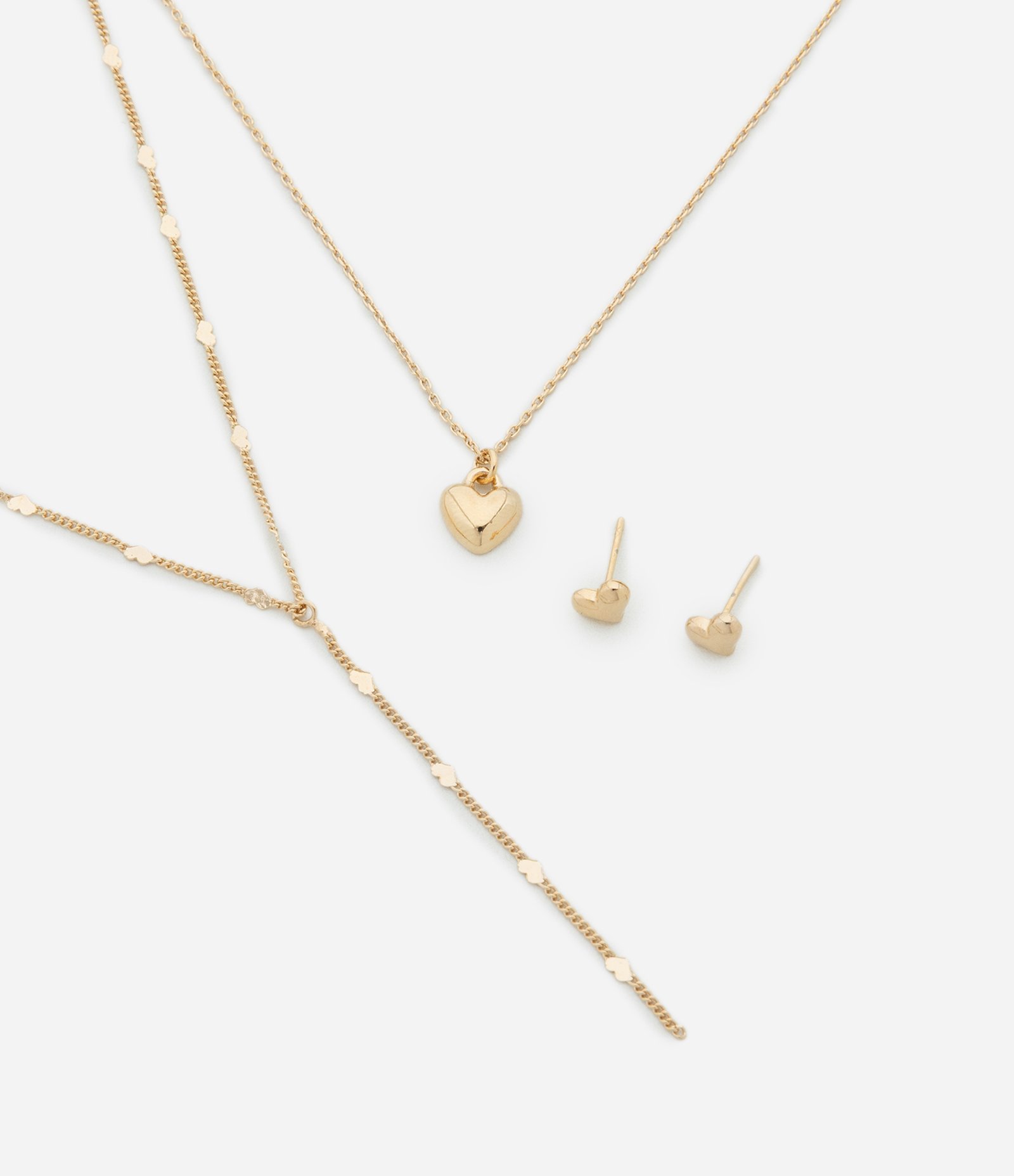 Conjunto de Colar e Brinco Metal Liso brinco coração e colar camadas com pingente e colar gravata aplicações de coração AE_SS25_CJT_0137 Dourado 1