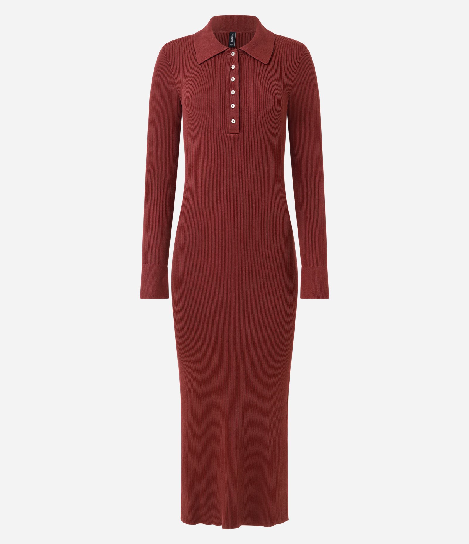 Vestido Longo em Tricô com Gola Polo Vermelho 1