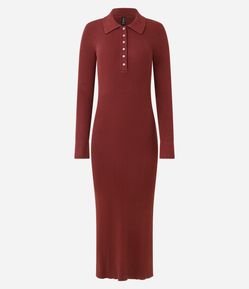 Vestido Longo em Tricô com Gola Polo
