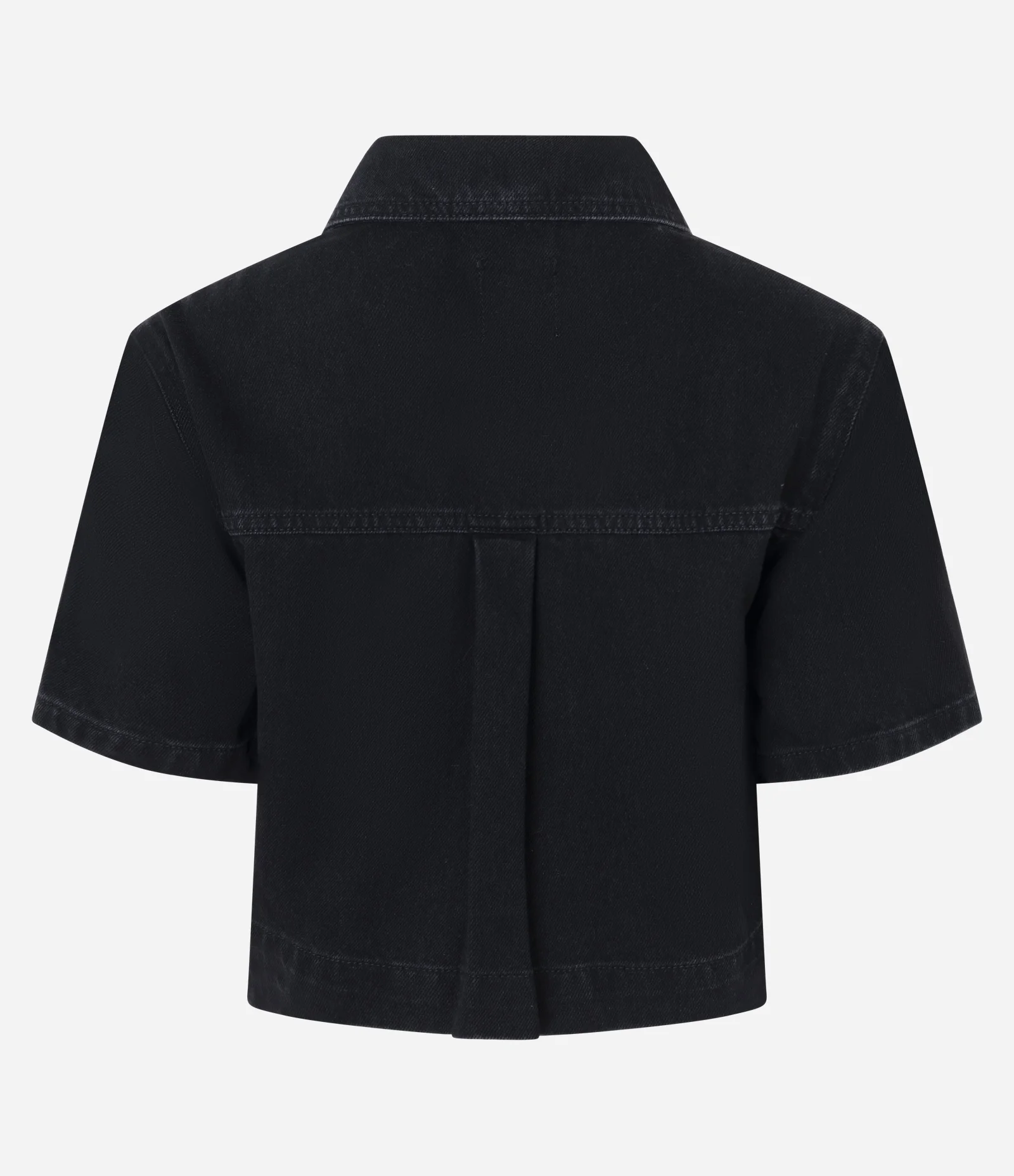 Camisa Cropped em Jeans com Botões e Bolso Preto 2